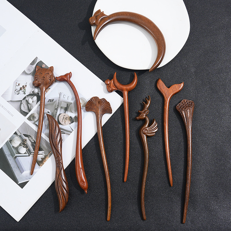 Wooden Women's Chinese Style Headdress Animal Hairpin