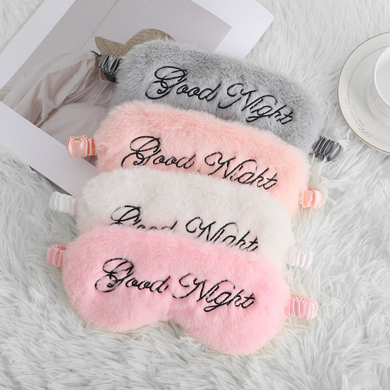 Cute Plush Embroidery Letters Sleeping Eye Mask Shading — image 1