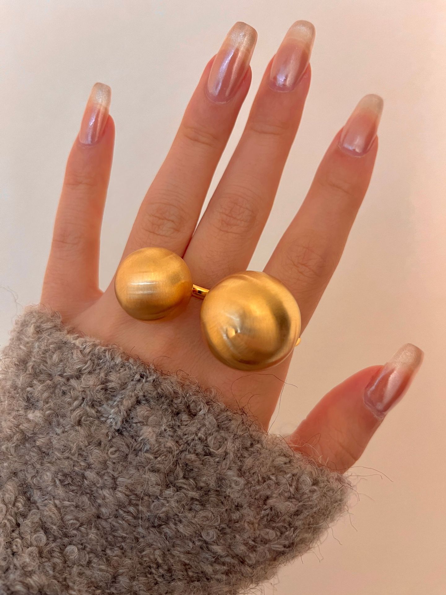 Matte Finish Brushed Metal Ball Personality Ring