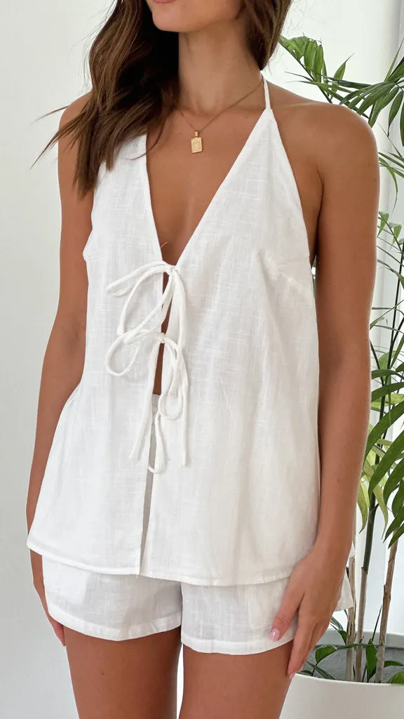 Cross Border Casual Suit Women's Solid Color Sleeveless Shorts Suit White - Shop at LoveMi