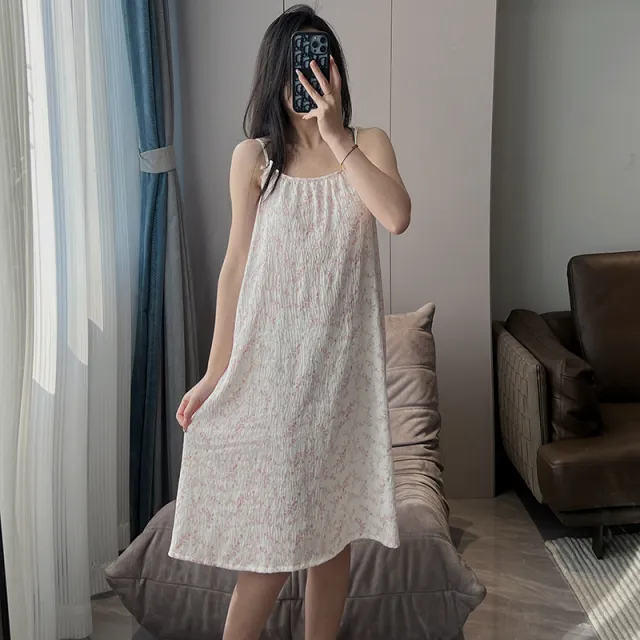 Women's Thin Plus Size Loose Slip Nightdress With Chest Pad Pink Leaf - Shop at LoveMi