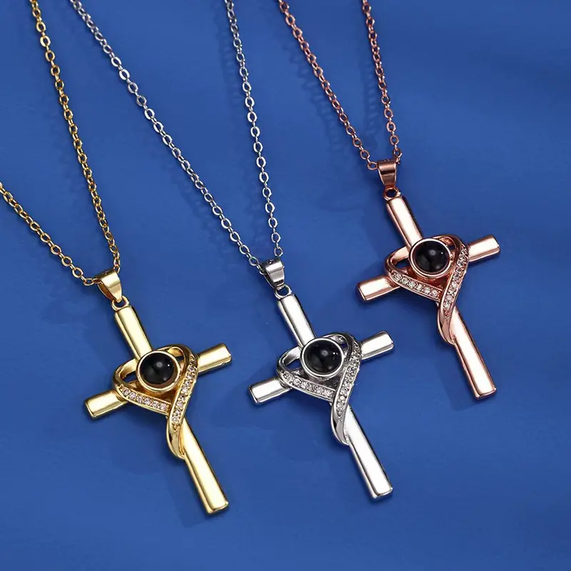 Languages I Love You Projection Necklace Pendant Cross Memorial