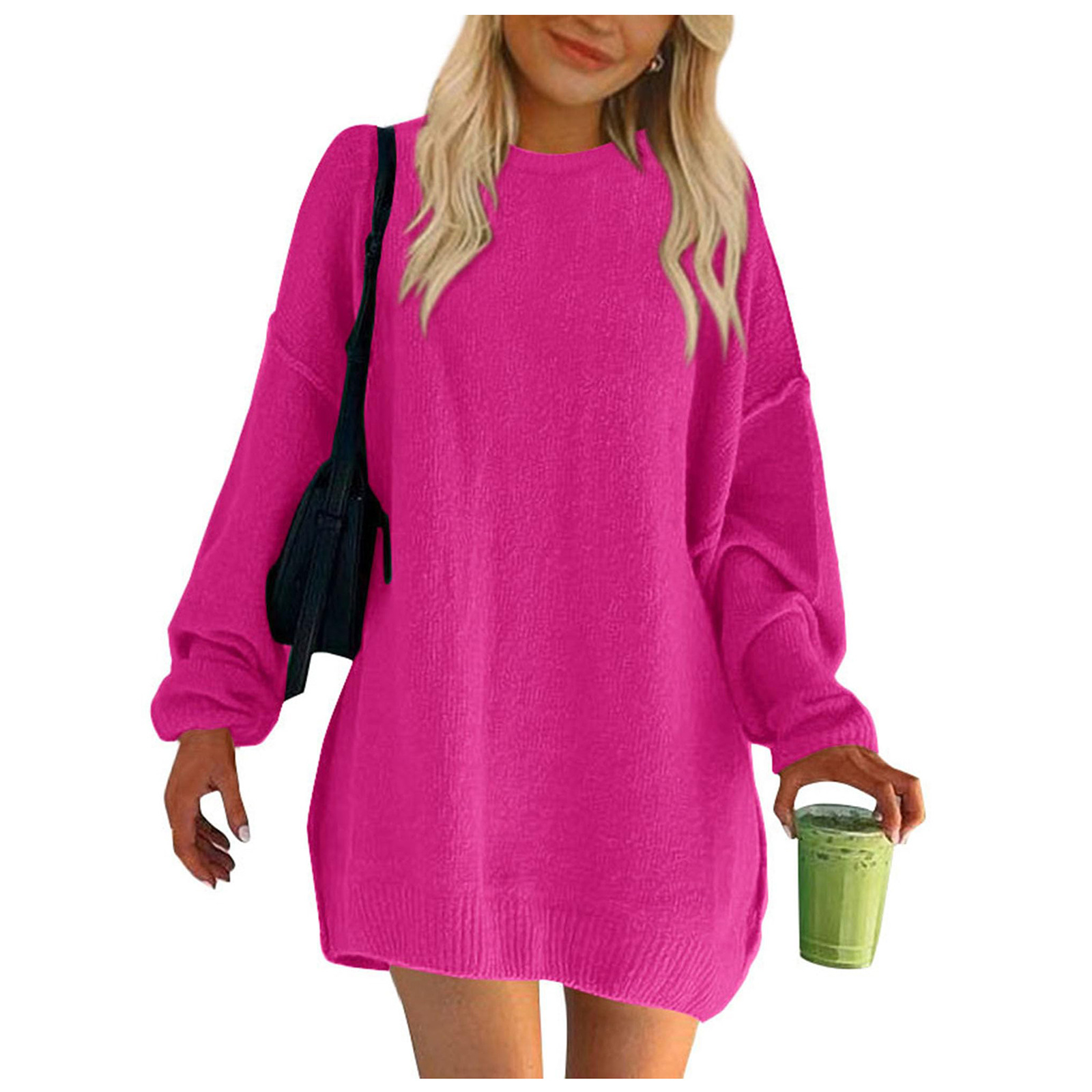 Women's Turtleneck Sweater Fashion Rib Knitted Rose Red - Shop at LoveMi