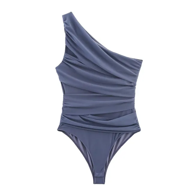 Fashion Asymmetric Fold Jumpsuit Blue And Gray - Shop at LoveMi
