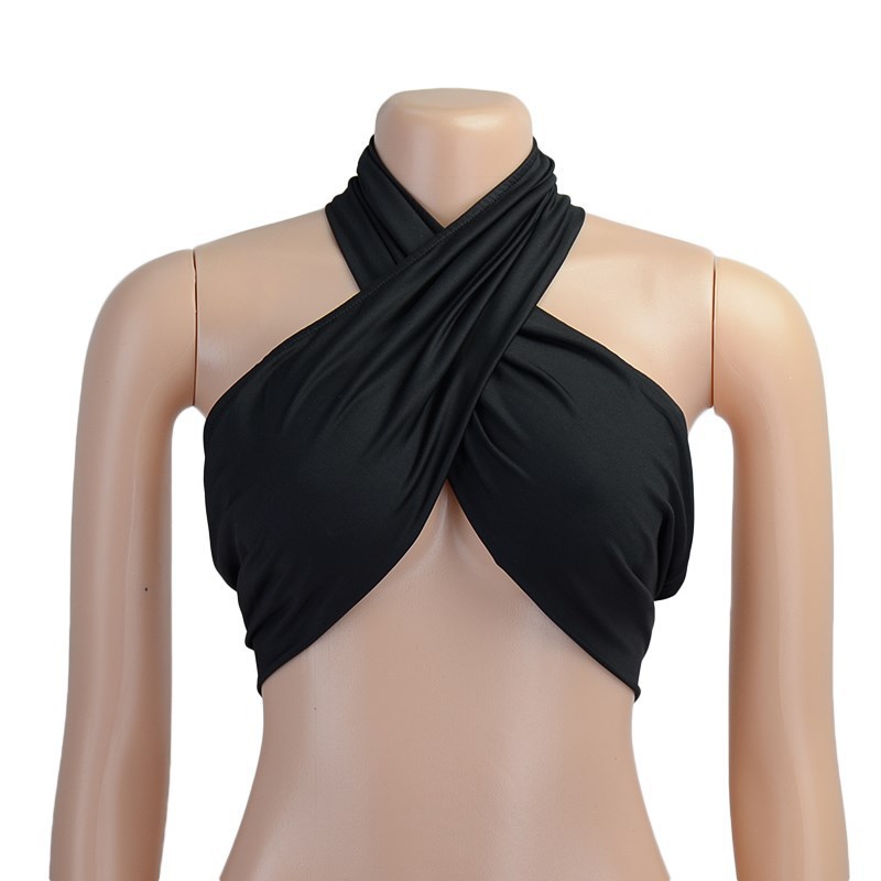 Solid-color Halter Top With A Plunging Neckline And Backless Design