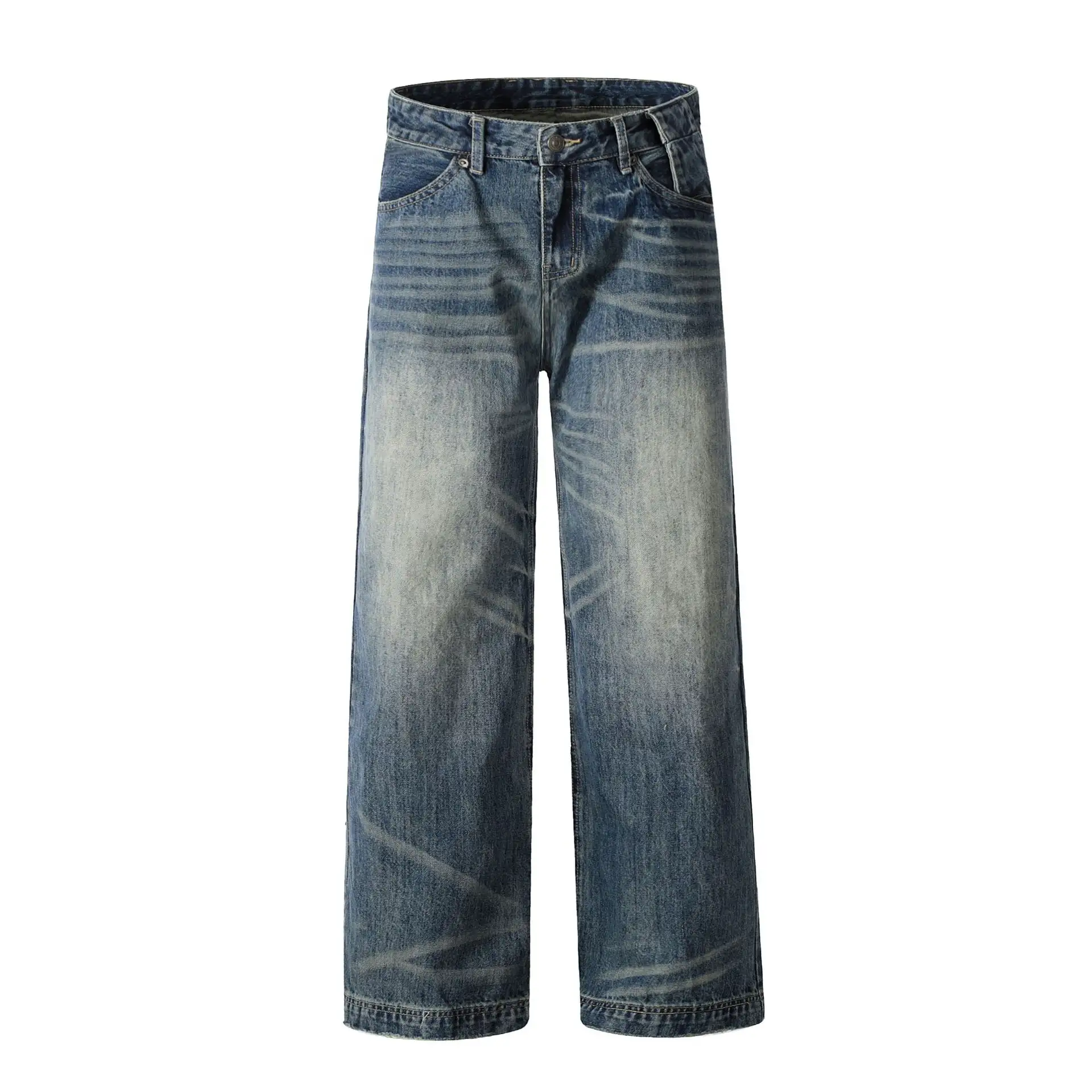 Men's American-style Retro Blue Loose Straight Jeans