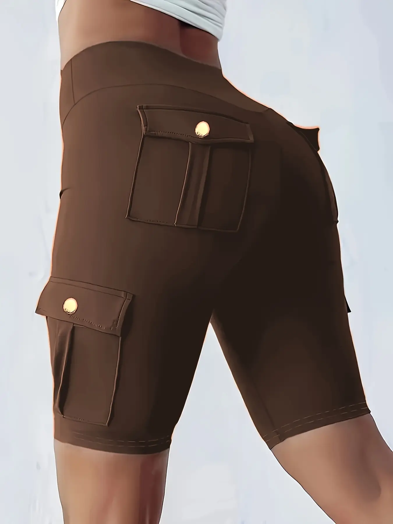 Breathable Butt-Lifting Sports Yoga Shorts With Pocket And Buttons For Women