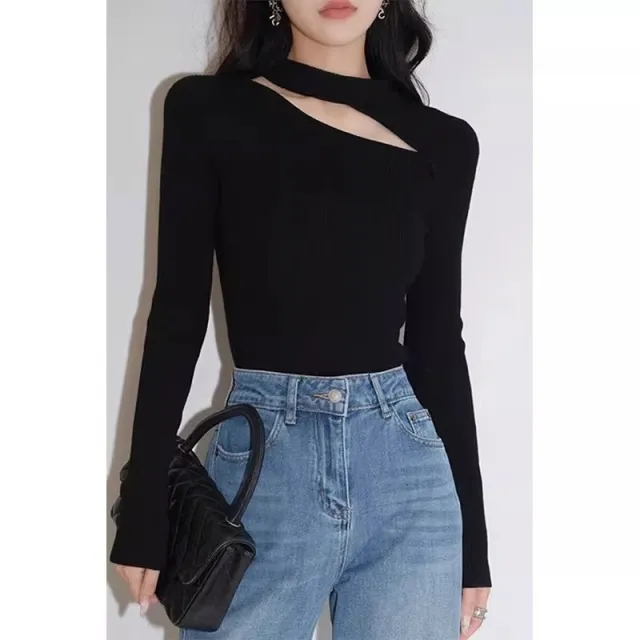 Sweater Middle Collar Halter Top Black - Shop at LoveMi