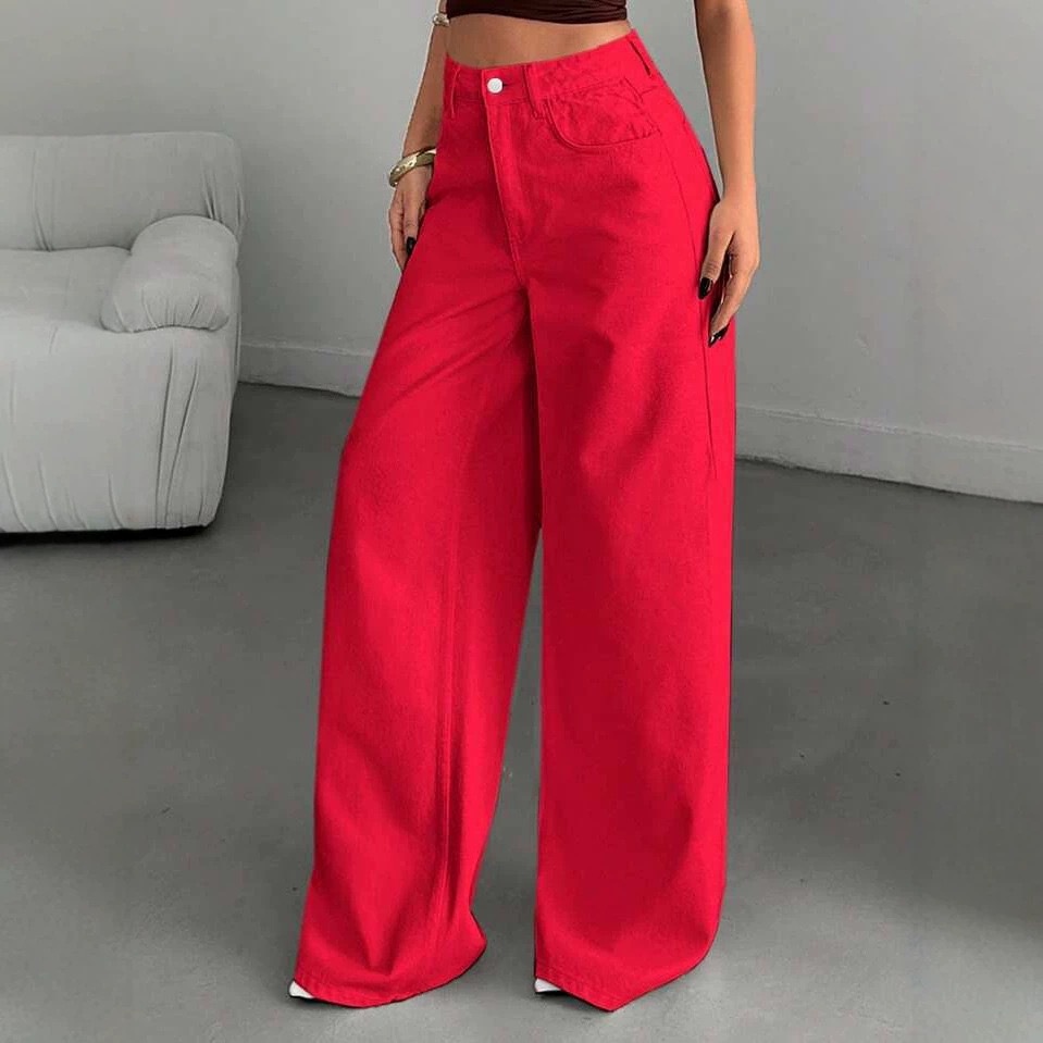 High-street Chic Red Jeans For Women