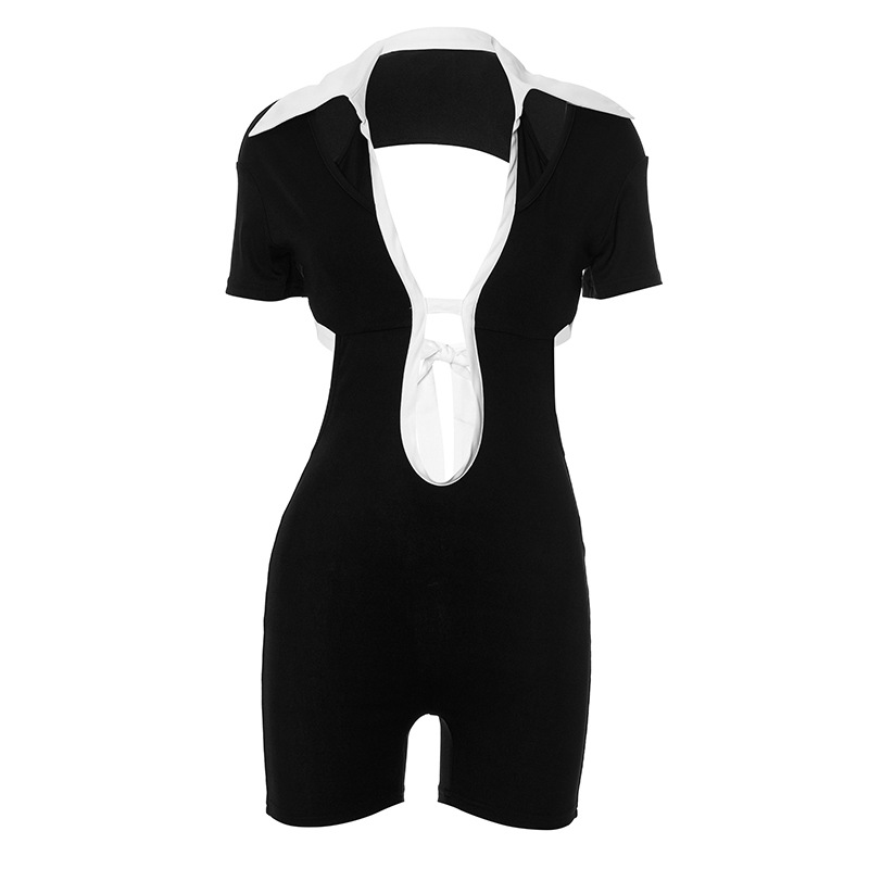 Title 16, Contrast Color Polo Collar Tight One-piece Casu...