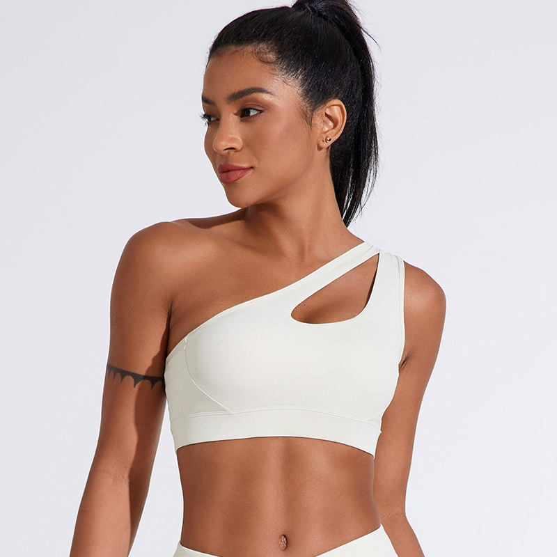 Hollow Out Shoulder Belt Underwear Sports Women's Yoga Ivory - Shop at LoveMi