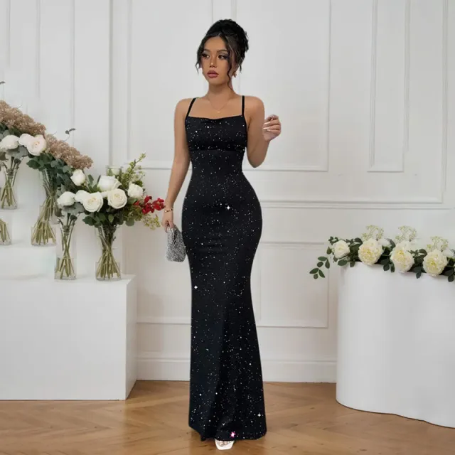 Chic Body hugging Sexy Backless Sequin Slip Dress Black - Shop at LoveMi