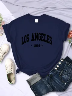 Women's City Letter Printed T-shirt In 1991 - Darkblue - View 1