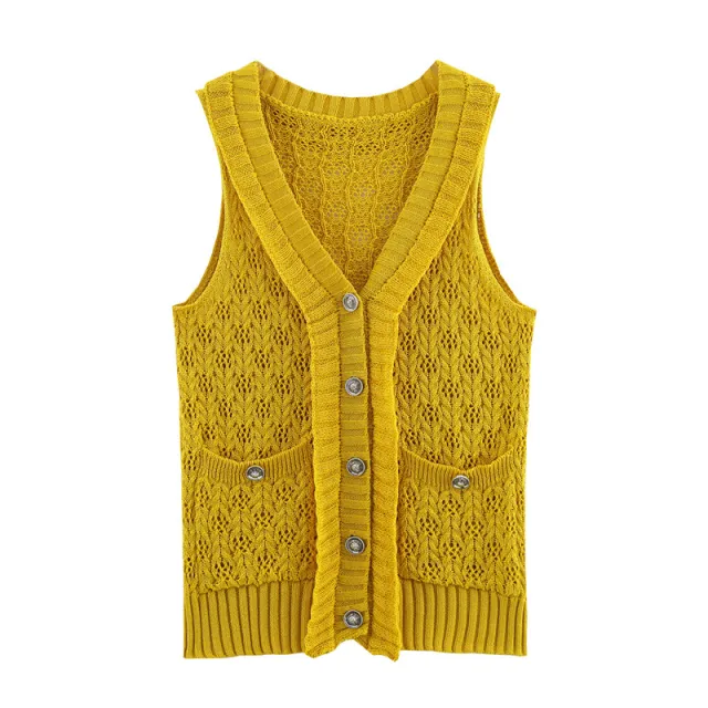 Sweet Style Yellow Knitted Cardigan Sleeveless Vest Waistcoat - Shop at LoveMi