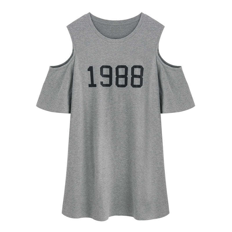 Plump Girls Mid-length Loose 2Shoulder Hollow Short Sleeve Dress