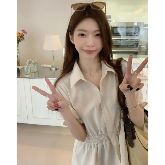 New Korean Style Fashion Waist controlled Belly Covering Western Style Shirt Women Apricot - Shop at LoveMi
