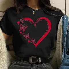 Loose Round Neck T-shirt Women's Top - Wt02393 Black - View 1