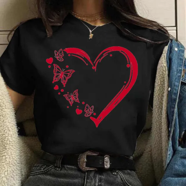 Loose Round Neck T shirt Women's Top Wt02393 Black - Shop at LoveMi