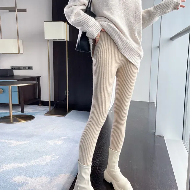 Versatile Solid Color Ribbed Knit Pants For Women To Wear At Home Green - Shop at LoveMi