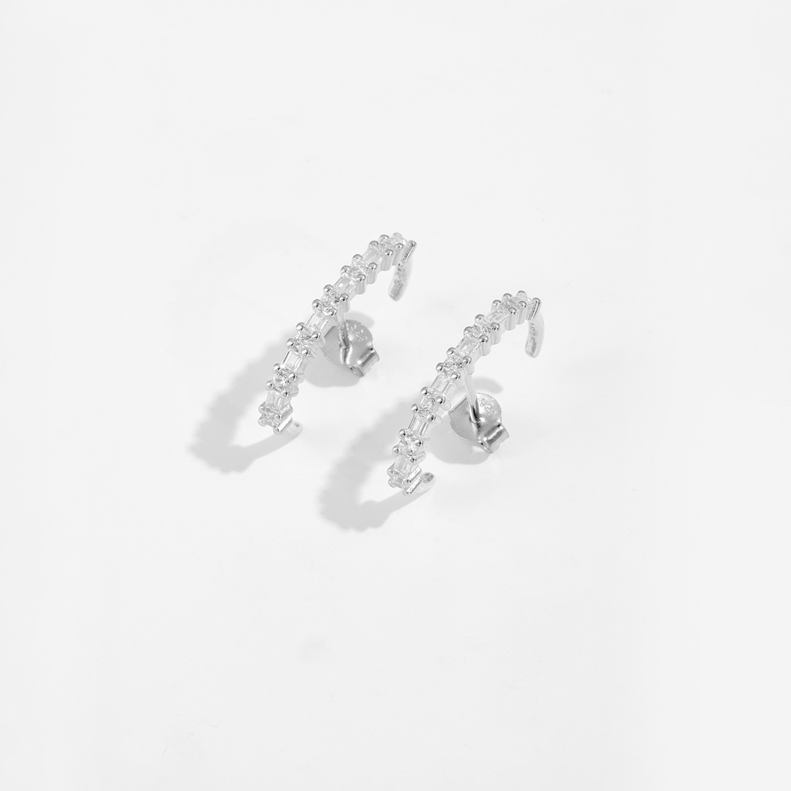 Women's S925 Sterling Silver C- Shaped Zircon Stud Earrings