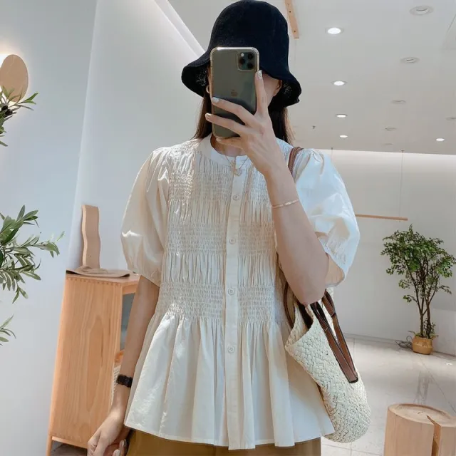 Summer New Loose Slimming Short sleeved Shirt For Women Beige - Shop at LoveMi
