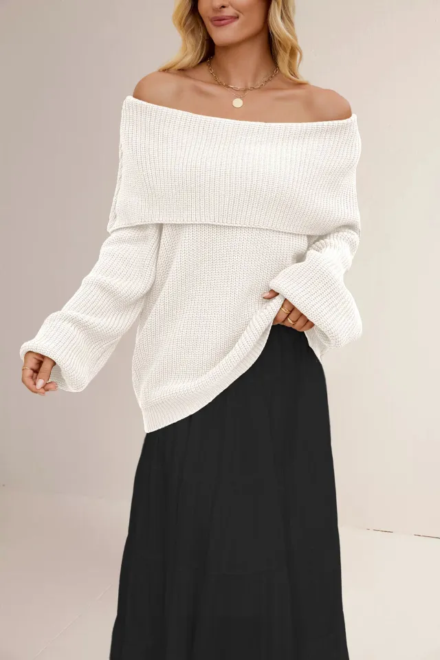 Loose Off Shoulder Pullover Top Sweater Apricot - Shop at LoveMi