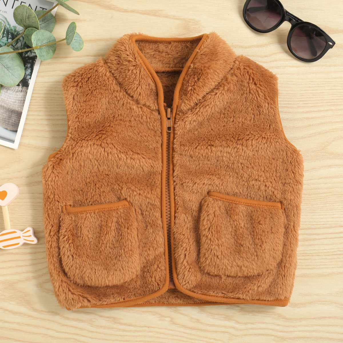 Winter Cardigan Cotton Zipper Vest Camel - Shop at LoveMi