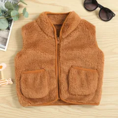 Winter Cardigan Cotton Zipper Vest - Camel - View 1
