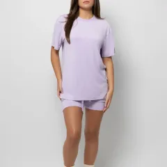 Women's Plus Size Loose Casual Summer Short-sleeved Home Wear Suit - Purple - View 1