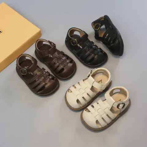 Girls' Closed Toe Children's Shoes Toddler Woven Hollowed Roman