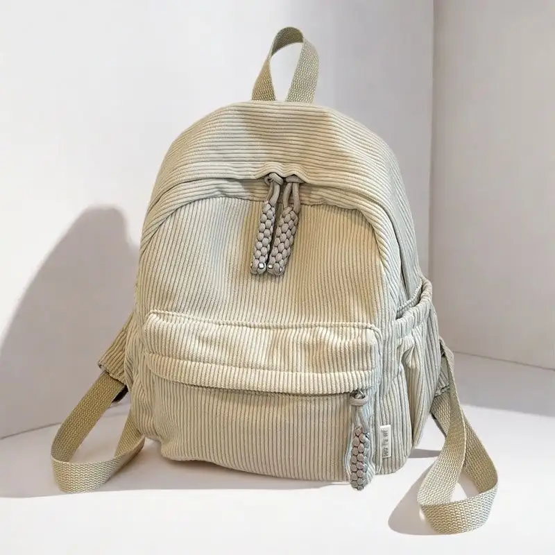 Fashionable Corduroy Student Backpack Compact Travel Daypack