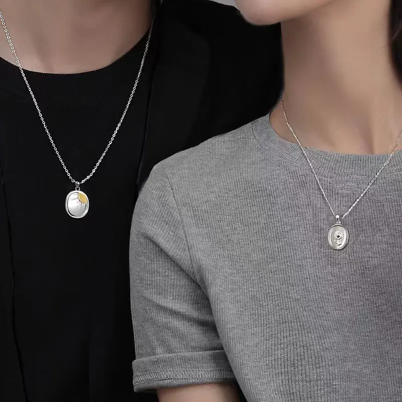Sunflower And Sun Couple Necklace