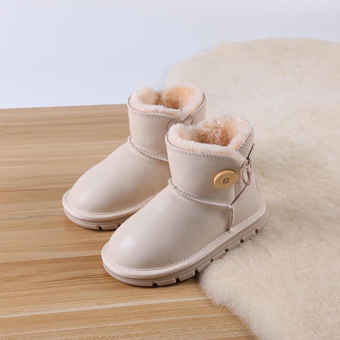 Winter Antislip Children Leather And Cotton Shoes Boys And Girls Genuine Leather Snow Boots
