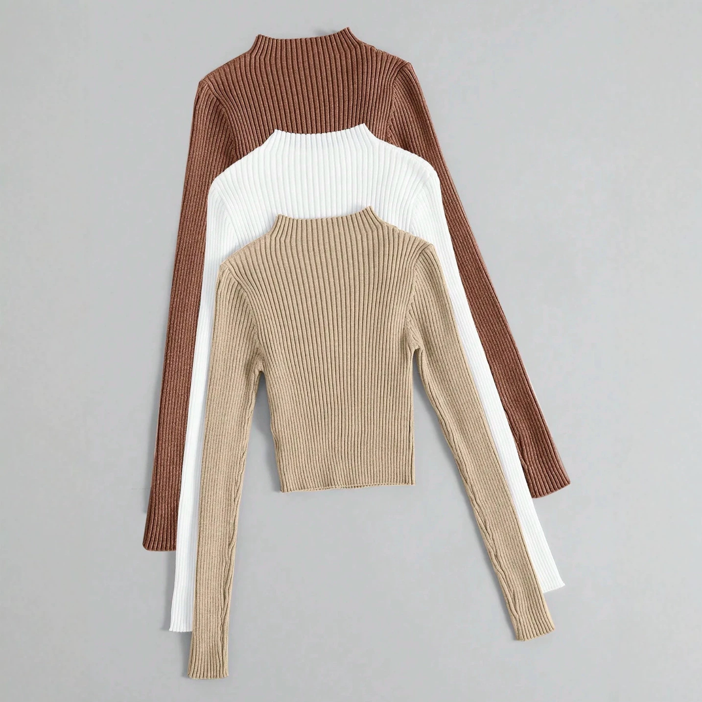 High-neck Long-sleeved Short-sleeved Cardigan For Ladies' Top