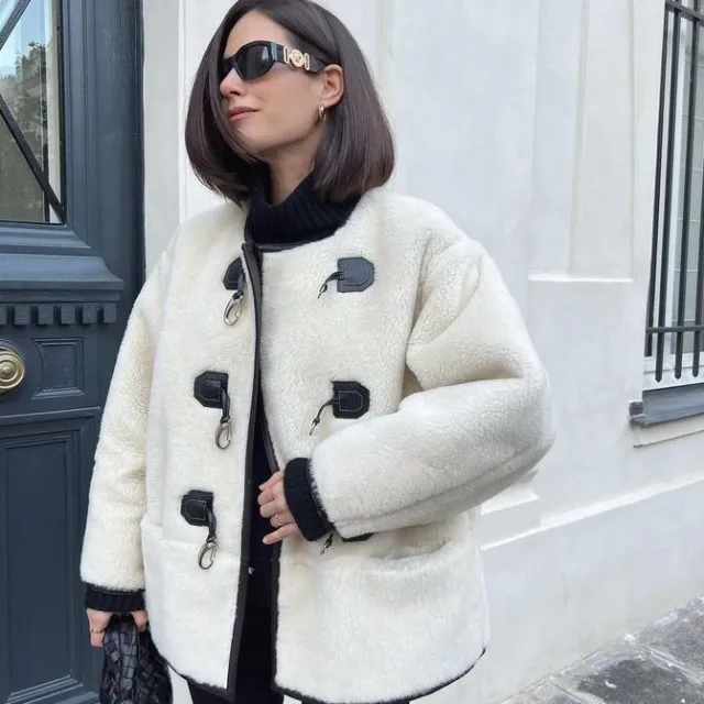 Fashion Cashmere Women's Metal Lock Catch Design Cardigan Jacket White - Shop at LoveMi