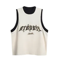 Fake Sports Vest Casual Letter Embroidered Loose Top - Apricot - View 1
