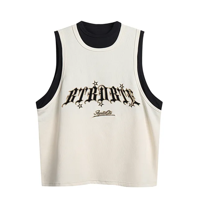 Fake Sports Vest Casual Letter Embroidered Loose Top Apricot - Shop at LoveMi