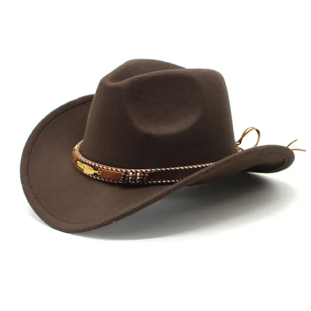 Ethnic Style Metal Feather Western Denim Top Hat Brown - Shop at LoveMi