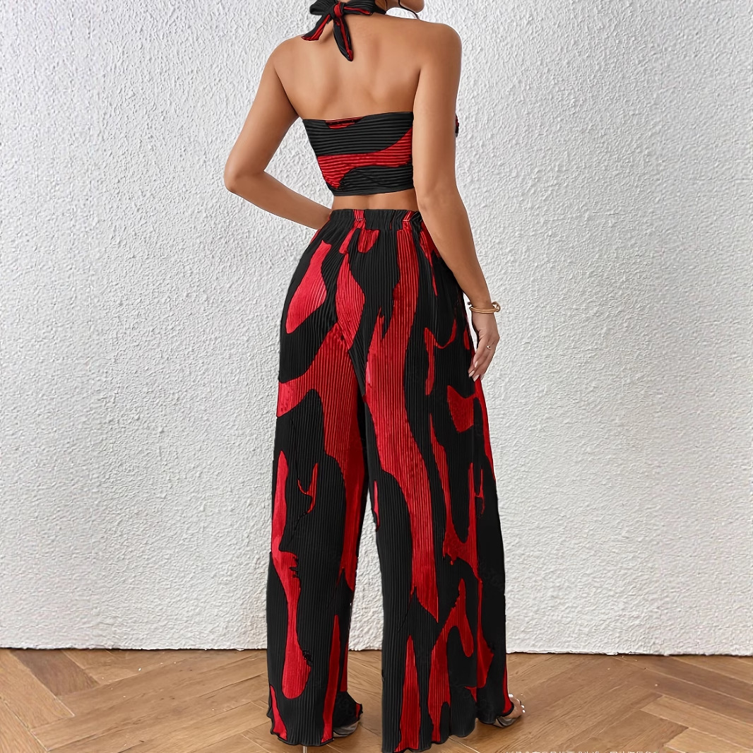 Halter Tube Top Flame Wide-leg Pants Suit - Image 2