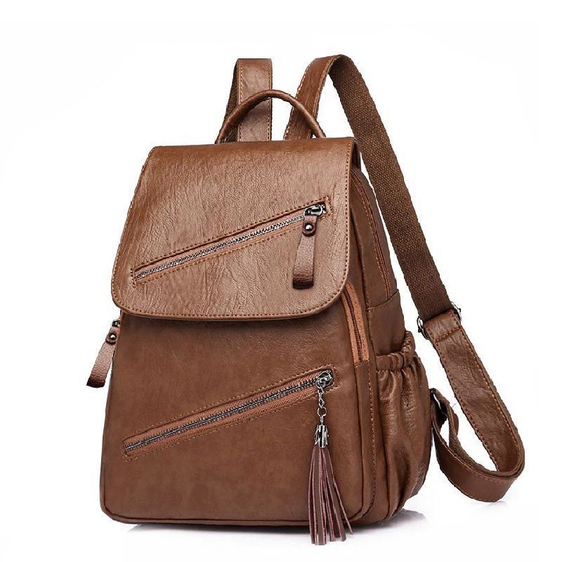 Women's Korean-style Fashionable Pu Soft Leather Casual Backpack - Picture 10 of 11
