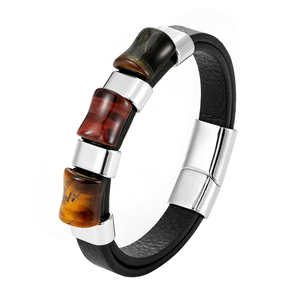 Title 3, Fashion Natural Tiger Eye Men Stainless Steel M...