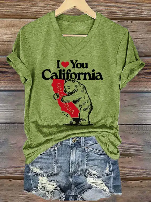 Bear Top Women's V neck Casual Short Sleeve Llk33 - Shop at LoveMi