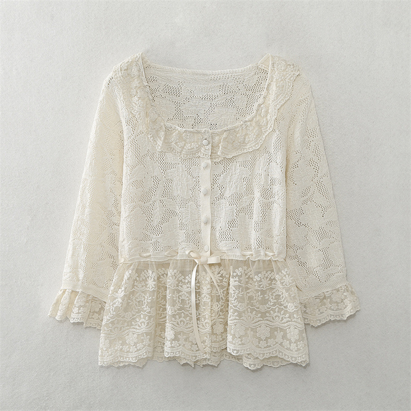 Spring And Summer European And American Style Lace Decorative Knitted Top