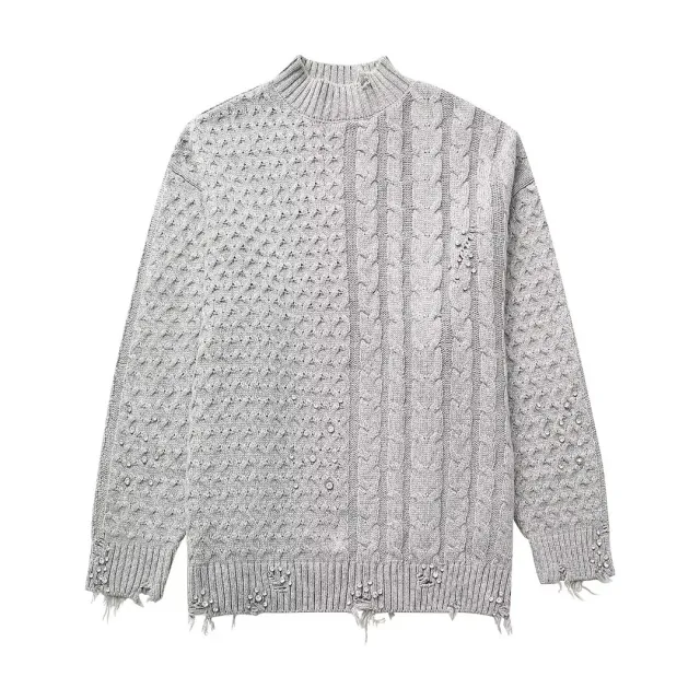 Women's Autumn Rivet Ornament Woven Sweater 4344 Picture Color S - Shop at LoveMi