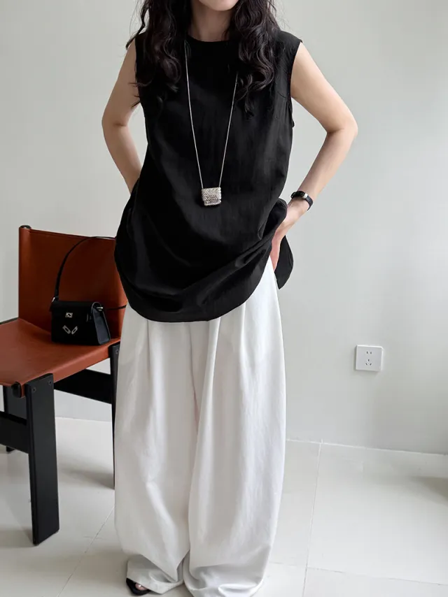 Simple Comfortable Yamamoto High Waist Wide Leg Trousers White - Shop at LoveMi