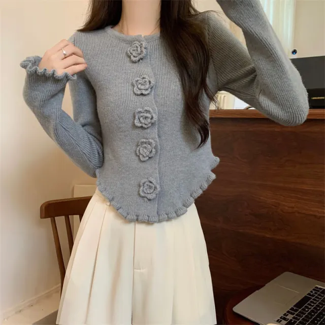 Inner Flower Long Sleeve Sweater Bottoming Shirt Top Gray - Shop at LoveMi