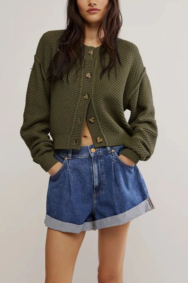 Women's Fashion Loose Sweater Single Row Button Green - Shop at LoveMi