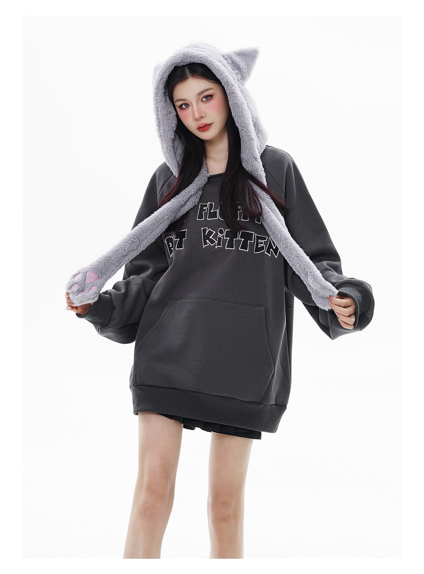 Fleece-lined Hooded Loose Pullover Sweatershirt