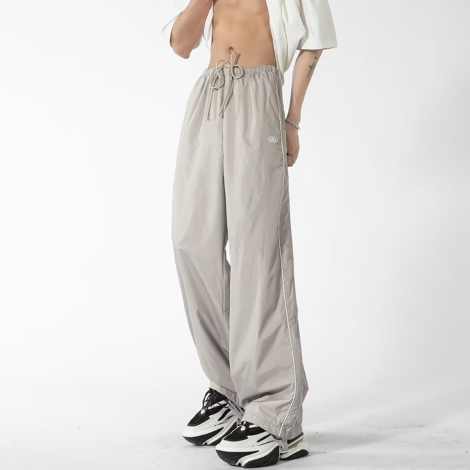 Mopping Casual All-match Draping Wind Side Men's Striped Teen Pants
