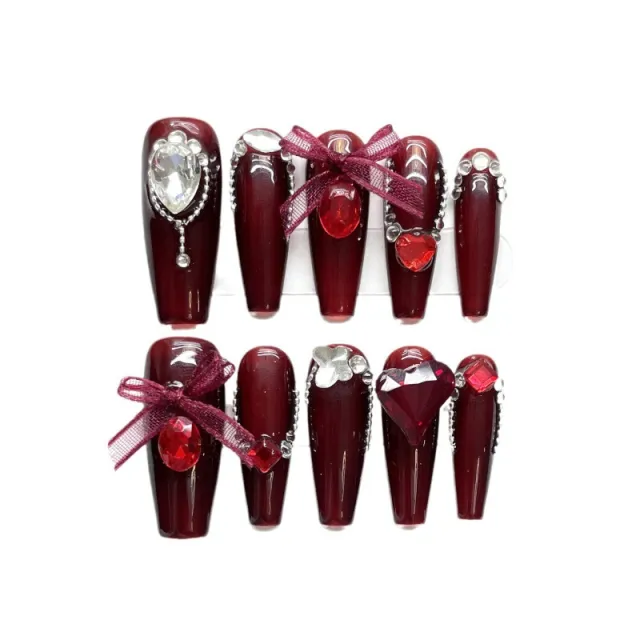 Handmade Wear Nail White Cherry Red Cat Eye Nail Stickers Extra Small Xs - Shop at LoveMi